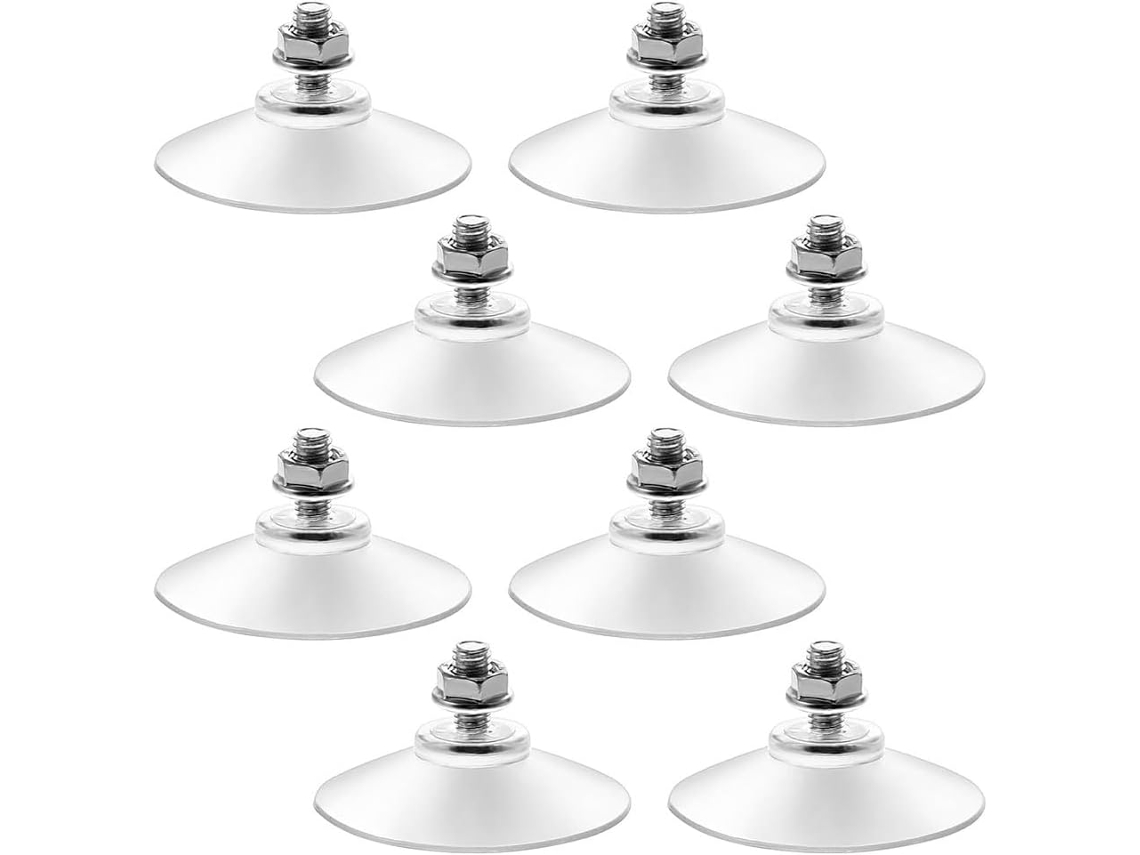Conjunto De 8 Ventosas Transparentes Pvc Com Grossas E Parafusos Roscados M6 X 14, Extra Fortes Para Banheiro E Cozinha
