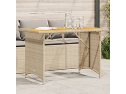 Vidaxl Mesa De Jardim Com Tampo De Madeira 110x68x70 Cm Vime Pe Bege