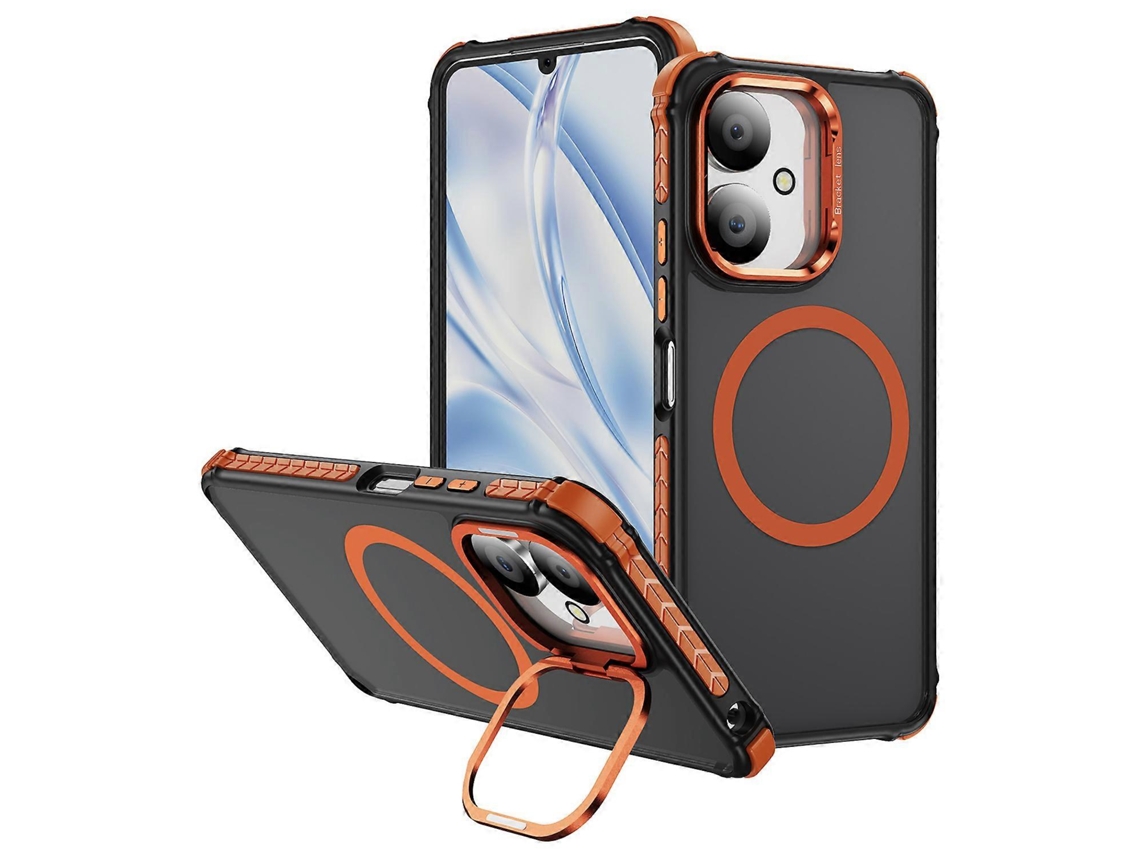 Capa De Celular Fosca Para Xiaomi Redmi 13c 5g / 13c 4g / 13r 5g / Poco M6 5g, Capa Magnética Com Suporte Para Lente, Laranja