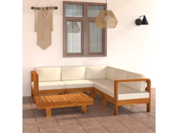 6 unidades Conj. Lounge De Jardim C/ Almofadões Branco Nata Acácia Dkd Home Decor