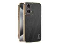 Capa Traseira De Tpu Pu Com Textura De Seda Galvanizada Para Motorola Moto G85 5g, Preta