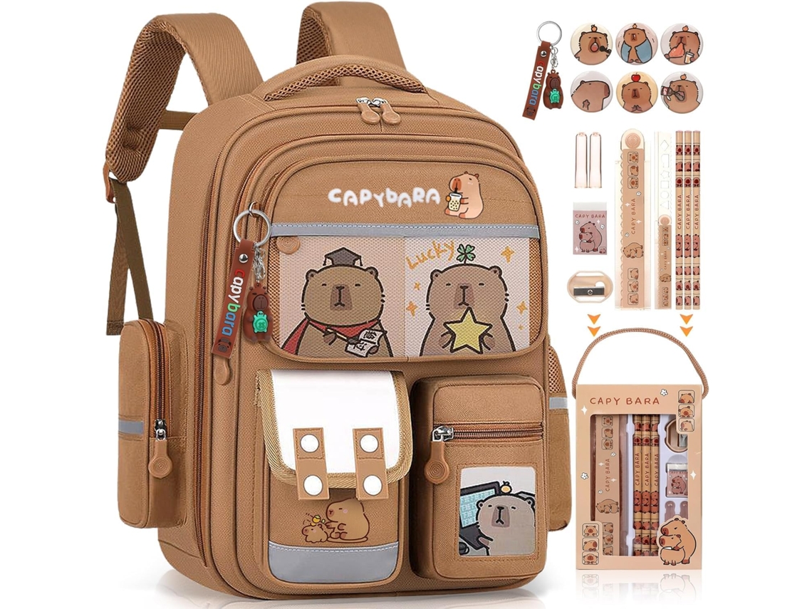 Mochila Capivara, Desenho Animado, Escolar Infantil Kawaii, Kit Presente Para Novo Semestre Com