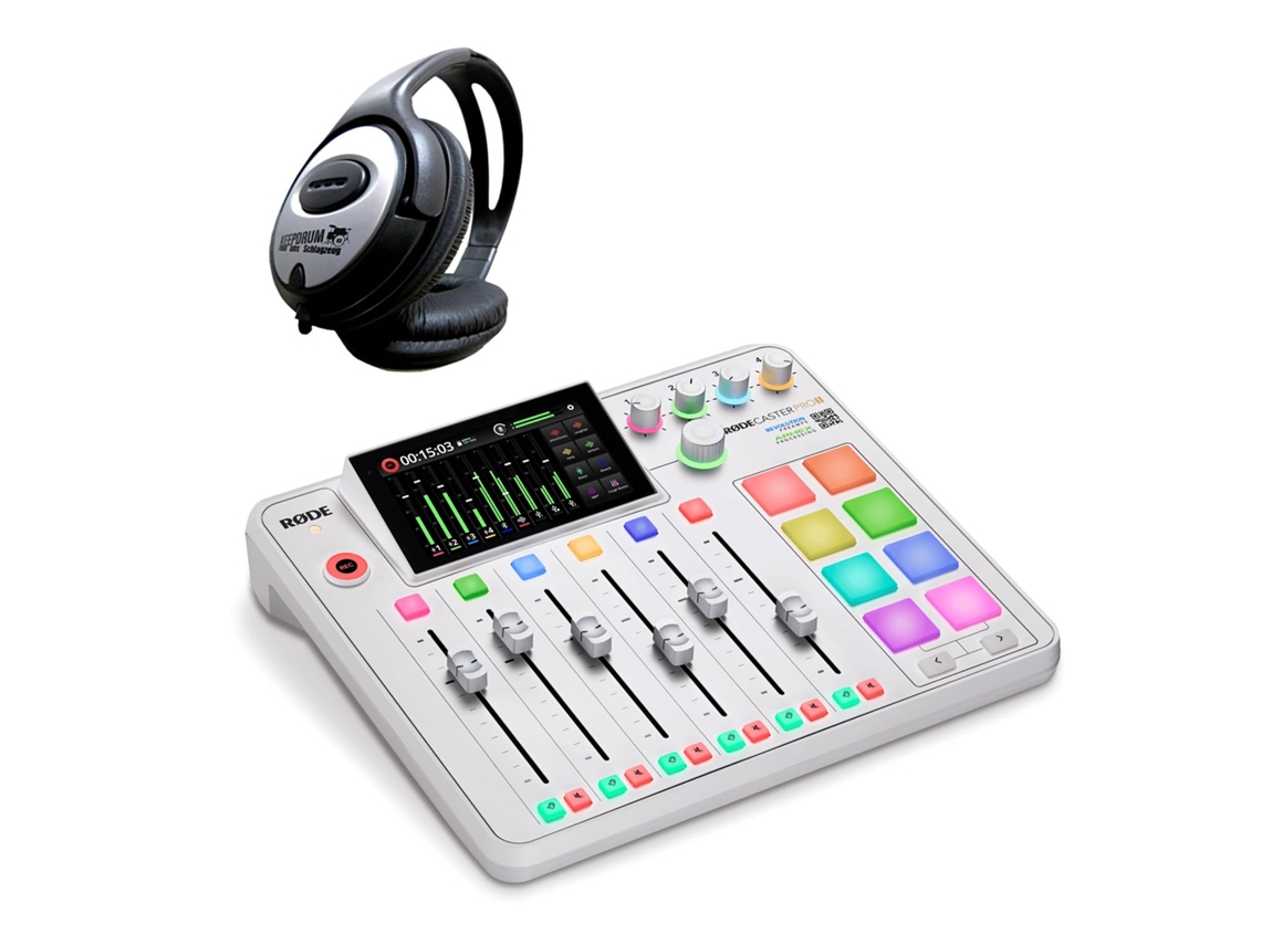 Rode Rodecaster Pro Ii Estação De Produção De Áudio Branco Com Auscultadores Keepdrum E Ecrã Táctil 5,5 Polegadas
