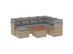 Conjunto de 8 Sofás Jardim com Almofadões Vime Pe Bege Misturado MAISON EXCLUSIVE