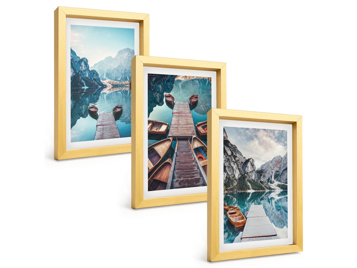 Composição De Quadros Lago, Píeres, Barcos, Paz Espelharte (3 Peças 20x30 Cm)