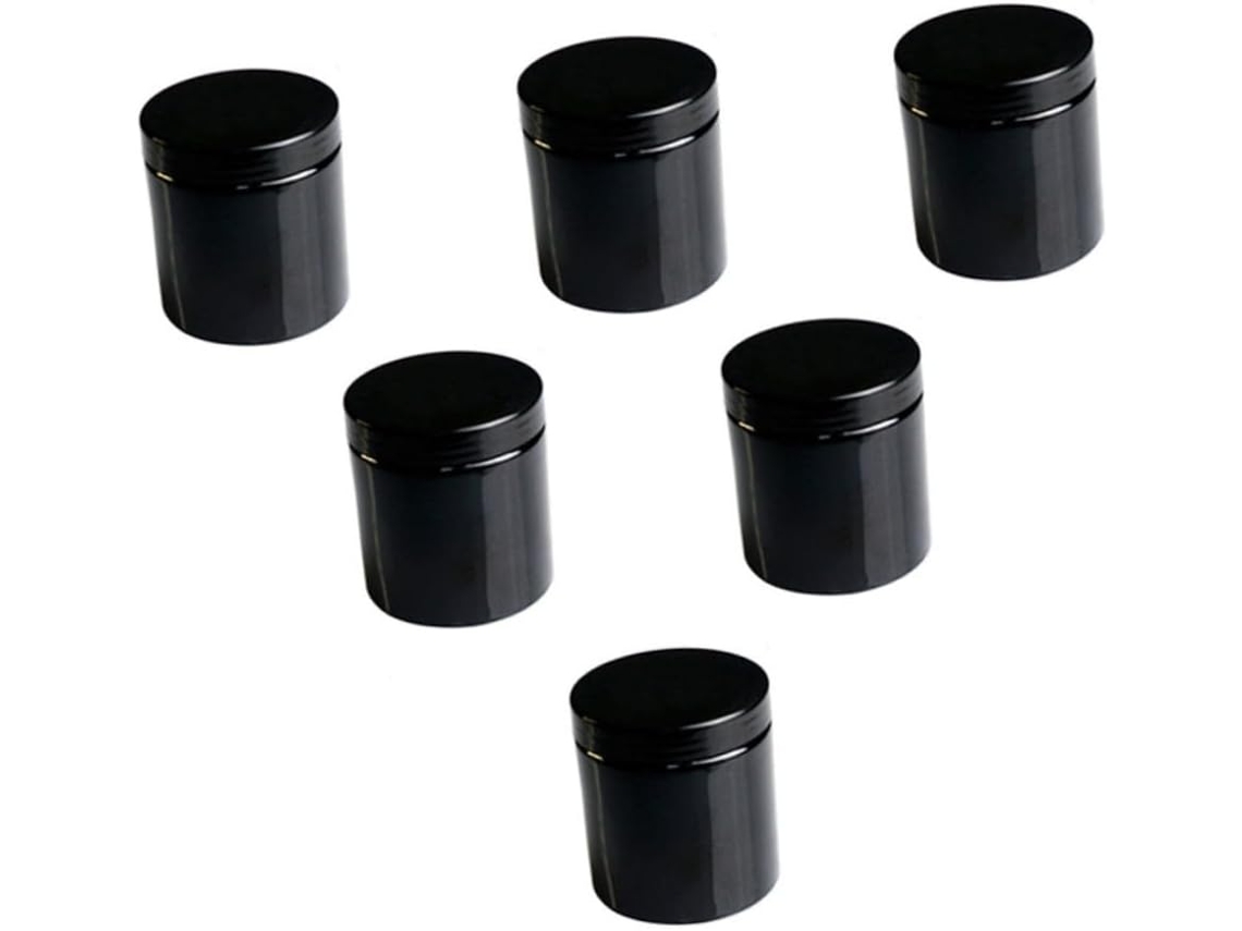 De 6 Potes Cosméticos Pretos Em Pet Com Boca Larga, Recipientes Práticos Para Cremes E Loções.
