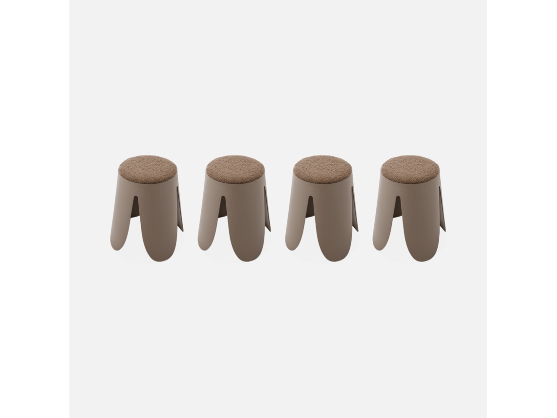 Banco Empilhável Em Tecido Bouclé, Set De 4, Castanho