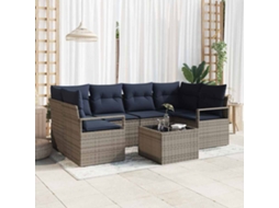 Vidaxl Conjunto De Sofás 7 Pcs Cinza E Azul Vime Pe