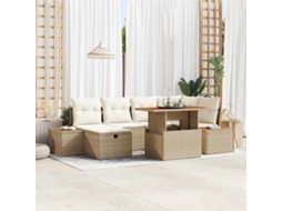 Vidaxl Conjunto De Sofá De Jardim Com Almofada 7 Pcs Bege Vime Pe