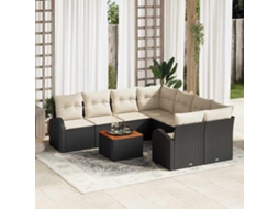Vidaxl Conjunto de Sofá de Jardim com Almofada 9 Pcs Preto Vime Pe