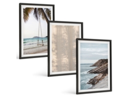 Composição De Quadros Na Parede Areia De Verão, Vistas Para O Mar Moldura Preta Quadros Para O Escritório Espelharte (3 Piezas De 40x60 Cm)