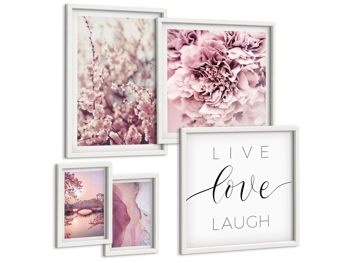 Pinturas Murais Modernas Pôsteres Azuis Elegantes Moldura Branca Fotos Para O Escritório Espelharte (conjunto De 5 Imagens)