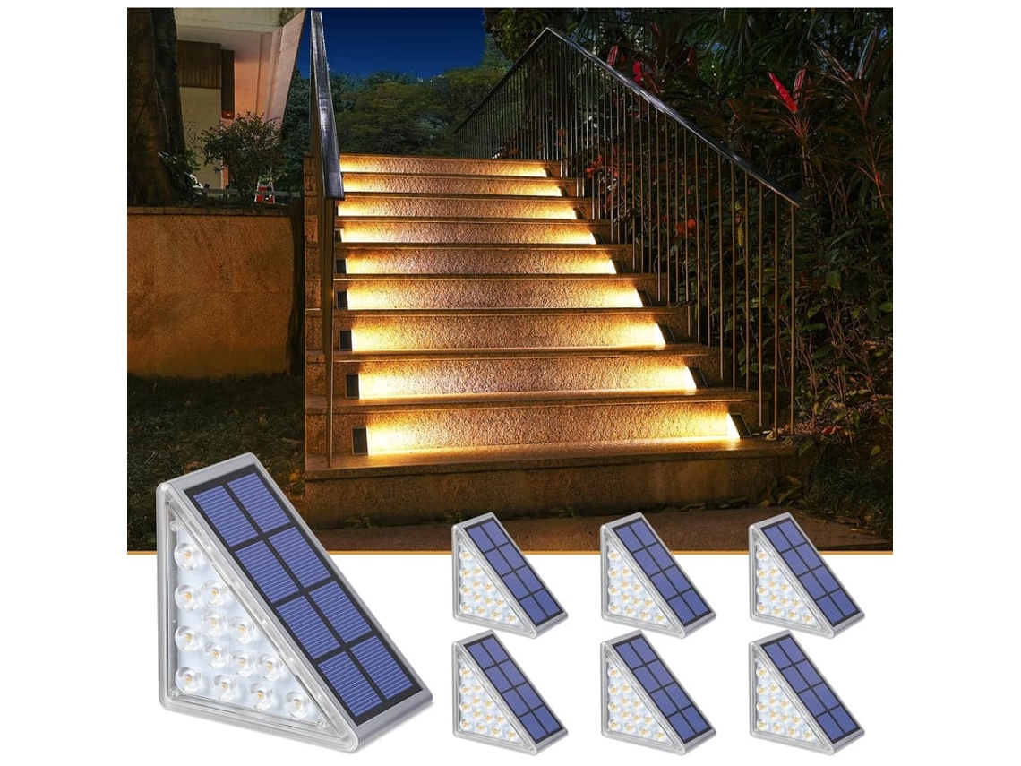 Luzes De Degrau Solar, 6 Unidades Luzes Exteriores Quentes Triangulares Impermeáveis Auto Ligar/desligar Para Degraus Pátio Jardim Calçada