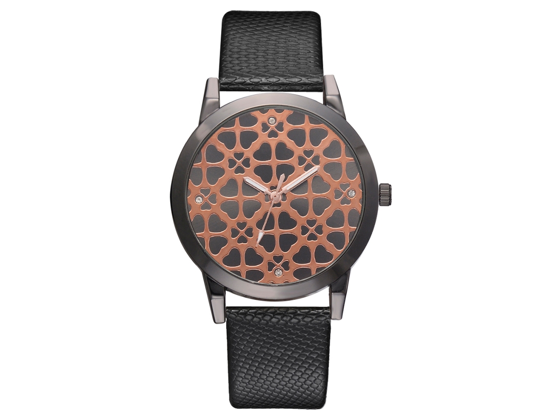 Relógio de Pulso Feminino de Quartzo com Correia Pu e Strass Preto