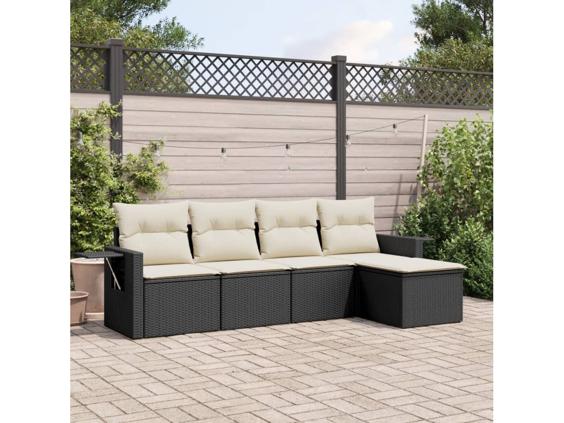 Vidaxl 5 Pcs Conjunto Sofás De Jardim Com Almofadões Vime Pe Preto