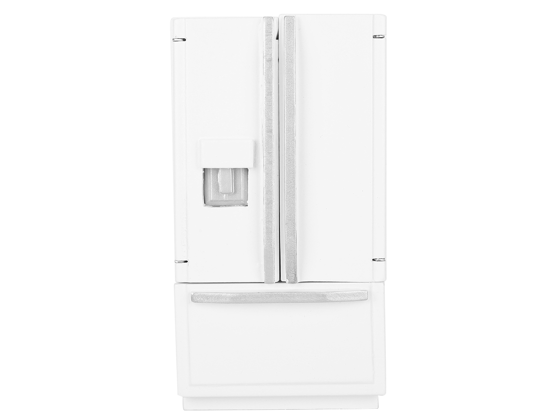 Rebe-modelo De Refrigerador Simulado Doorhouse De Madera Birch Em Miniatura Com Duas Portas E Dois Compartimentos, Branco Com Borda Prateada