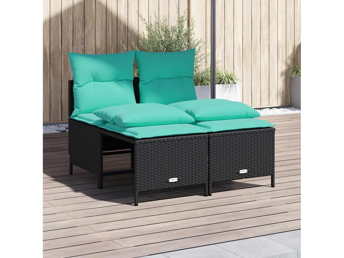 Vidaxl Conjunto De Sofá De Jardim Com 4 Peças E Almofadas Em Rattan Sintético Preto