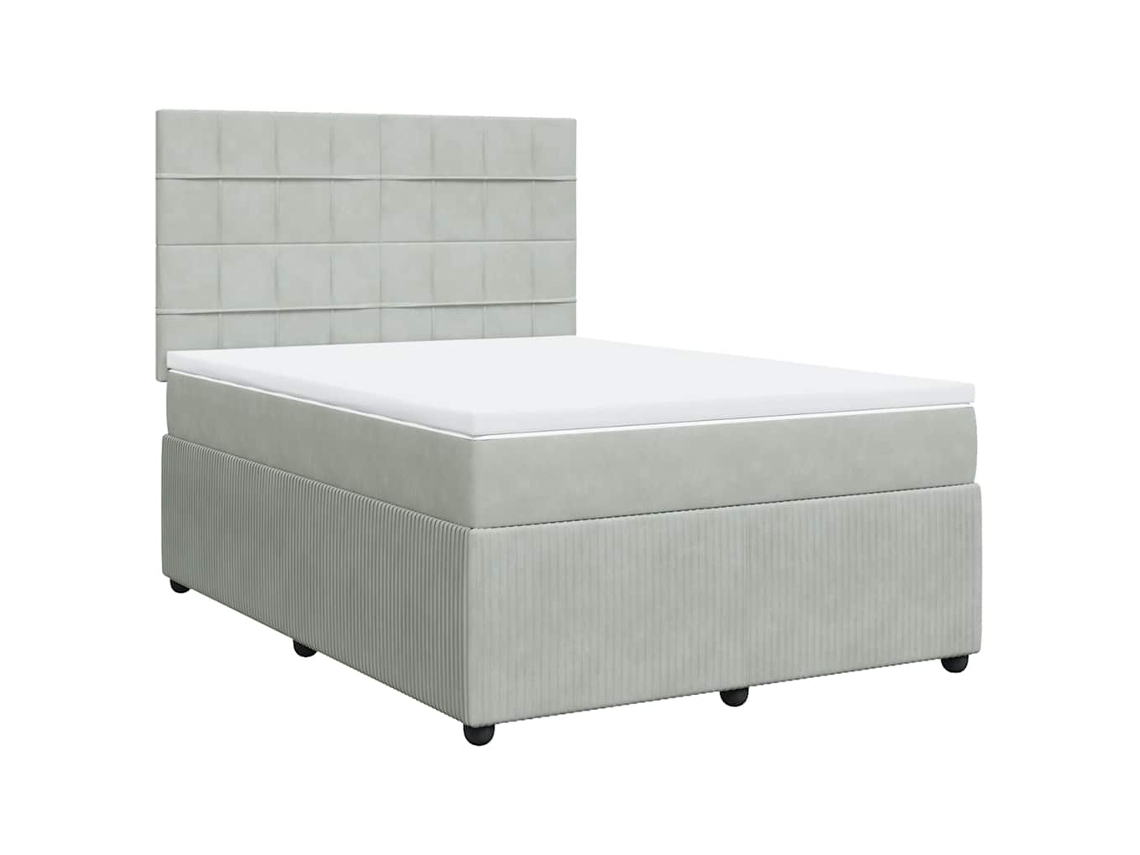 Cama com Molas e Colchão Veludo Cinzento Claro MAISON EXCLUSIVE (140x190 cm)