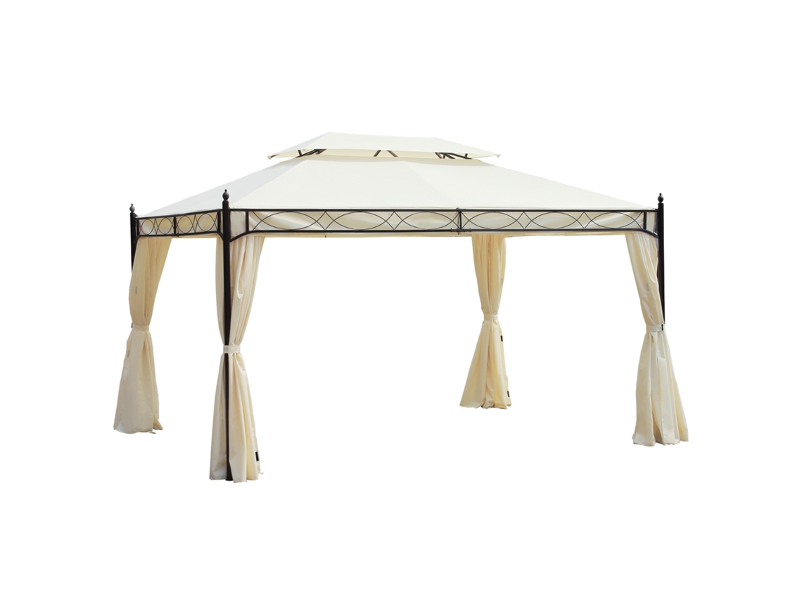 Gazebo de Jardim 4x3m, Estrutura de Aço, Telhado Duplo Anti uv, Creme (400x300x280 Cm)