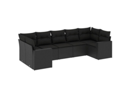 Maison Exclusive - 7 Pcs Conjunto De Sofás P/ Jardim C/ Almofadões Vime Pe Preto