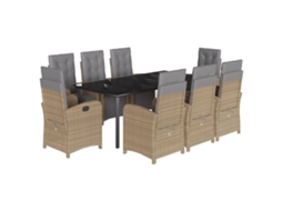 Vidaxl 9 Pcs Conjunto De Jantar P/ Jardim Com Almofadões Vime Pe Bege