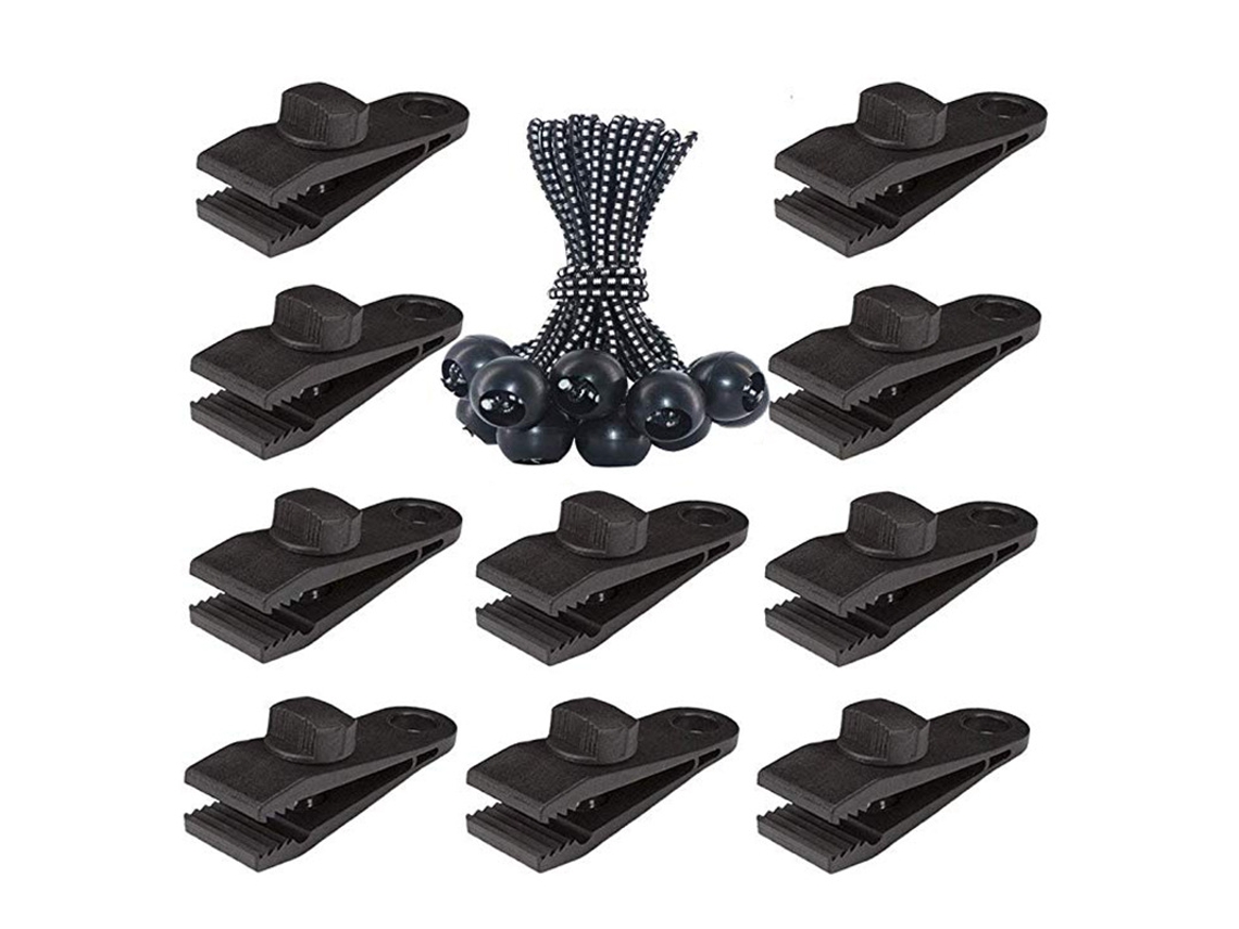 Conjunto de 20 Presilhas para Lona Barraca, com Ilhós Acessórios Barraca Camping, Piscina, Lona, ​​toldo, Tenda Pavilhão, 10 + Laços Corda B AQUAFORGE