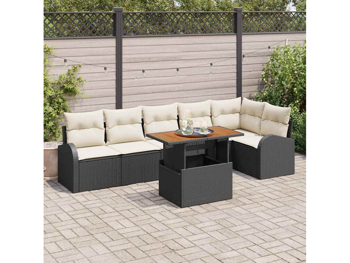 Vidaxl Conjunto De Sofá De Jardim 7 Unid. Preto E Creme