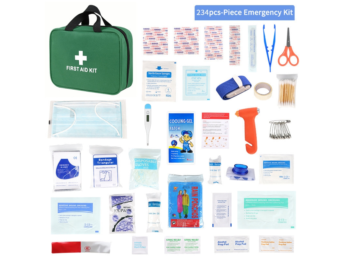 Kit Primeiros Socorros 234 Peças Completo para Sobrevivência, Emergência, Trauma e Campismo Verde HEXINYIGJLY