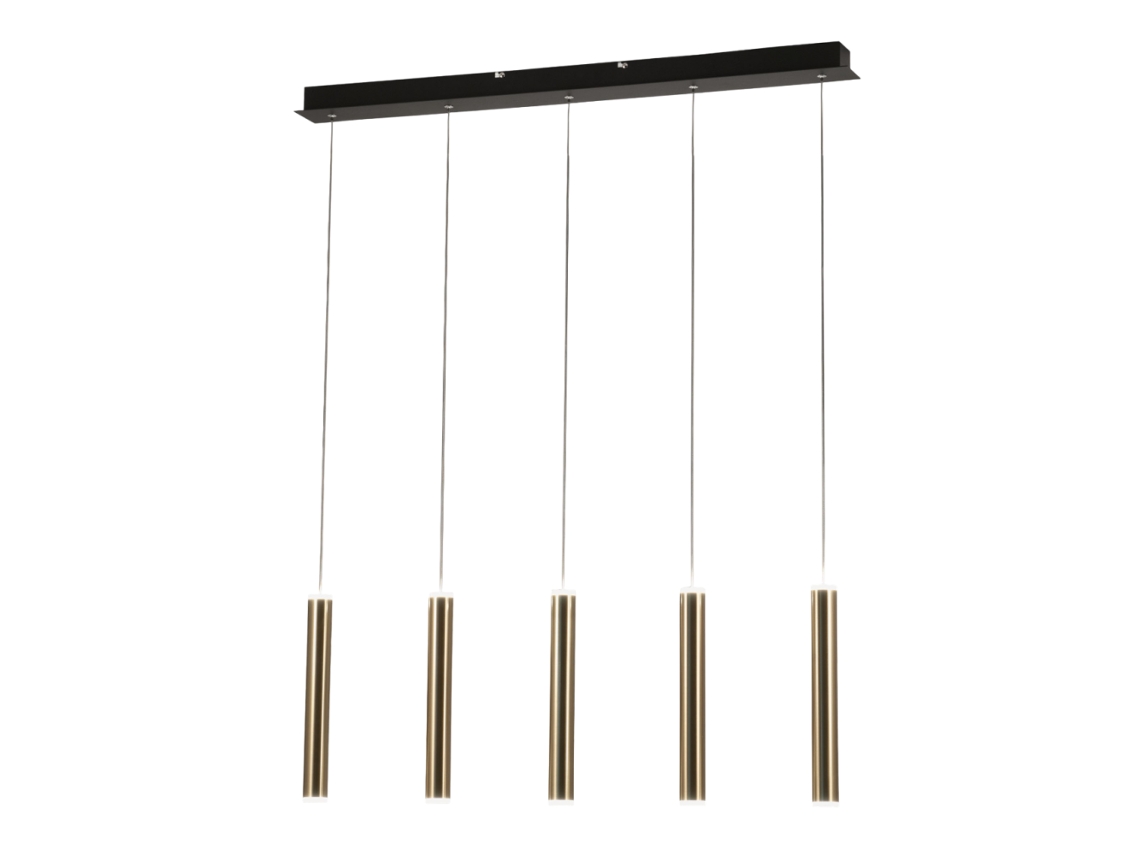 Luminária Pendente Fabas Luce Prado Com 5 Luzes Led 33w Regulável Design Linear Em Latão