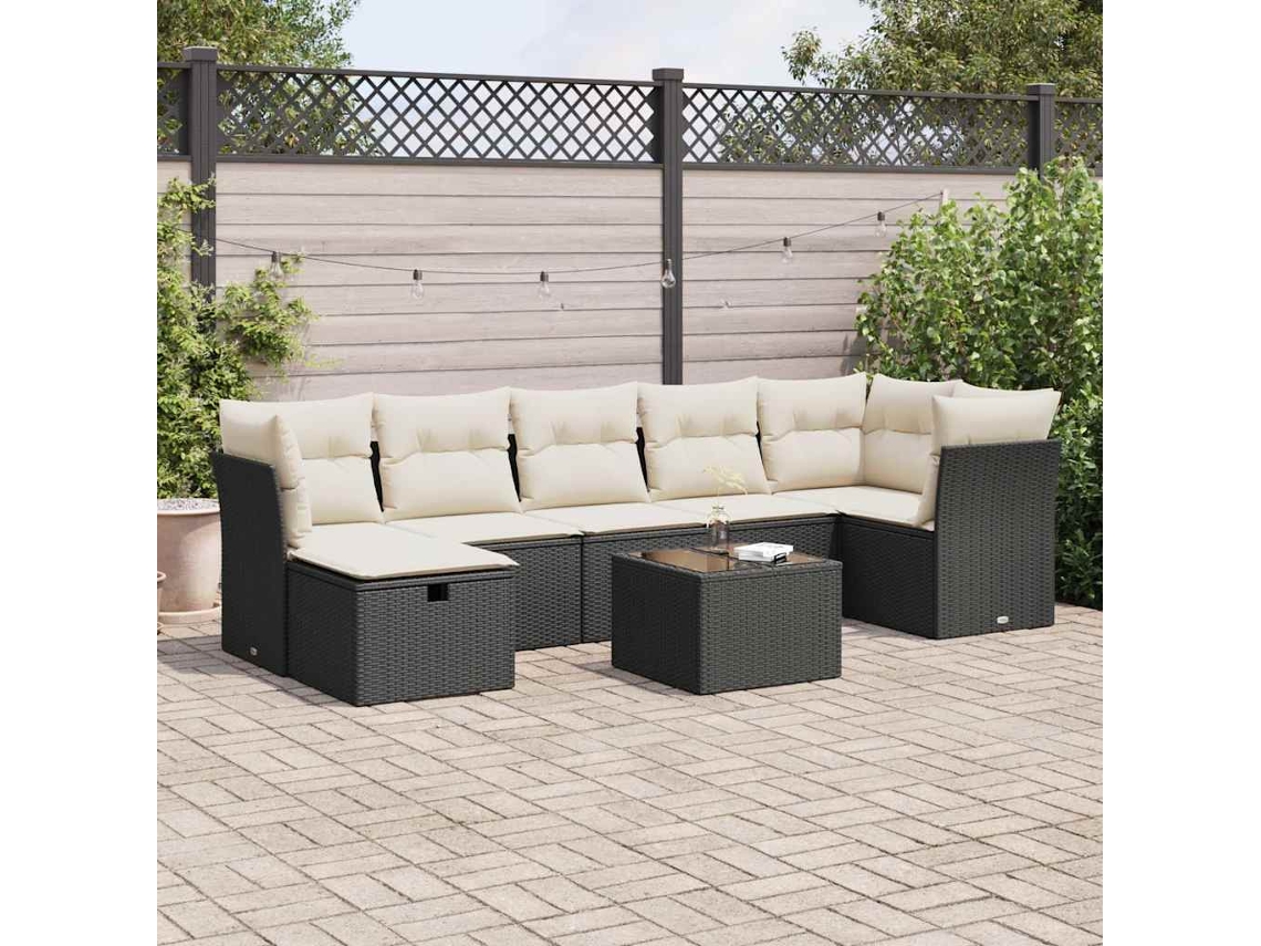 Vidaxl 8 Pcs Conjunto Sofás De Jardim Com Almofadões Vime Pe Preto