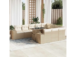 Vidaxl 11 Pcs Conjunto Sofás De Jardim C/ Almofadões Vime Pe Bege