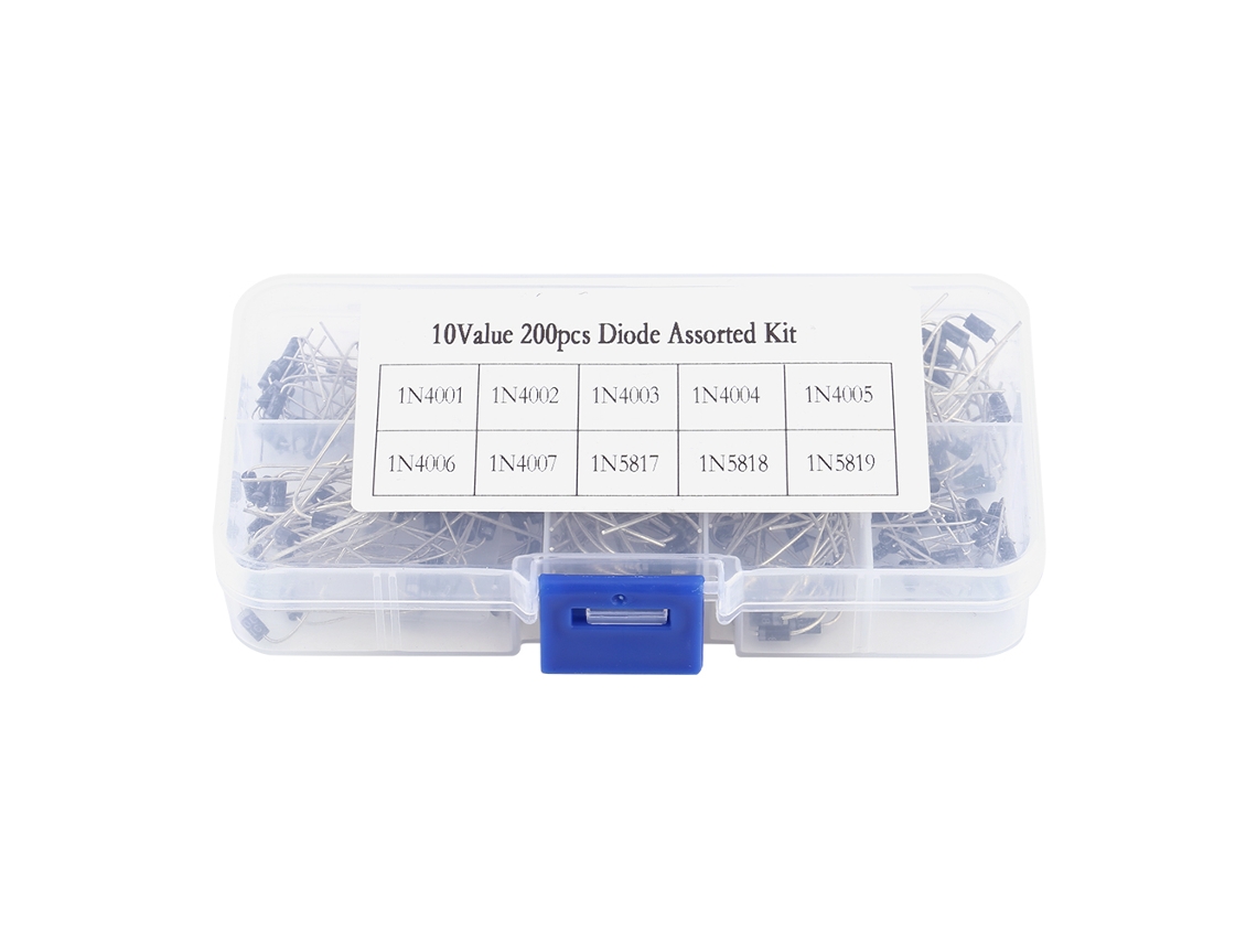Kit de diodos retificadores 200 peças 10 valores 1N4001 1N4007 1N5817 1N5819 com caixa