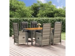 Vidaxl 7 Pcs Conjunto De Jantar P/ Jardim C/ Almofadões Vime Pe Cinza