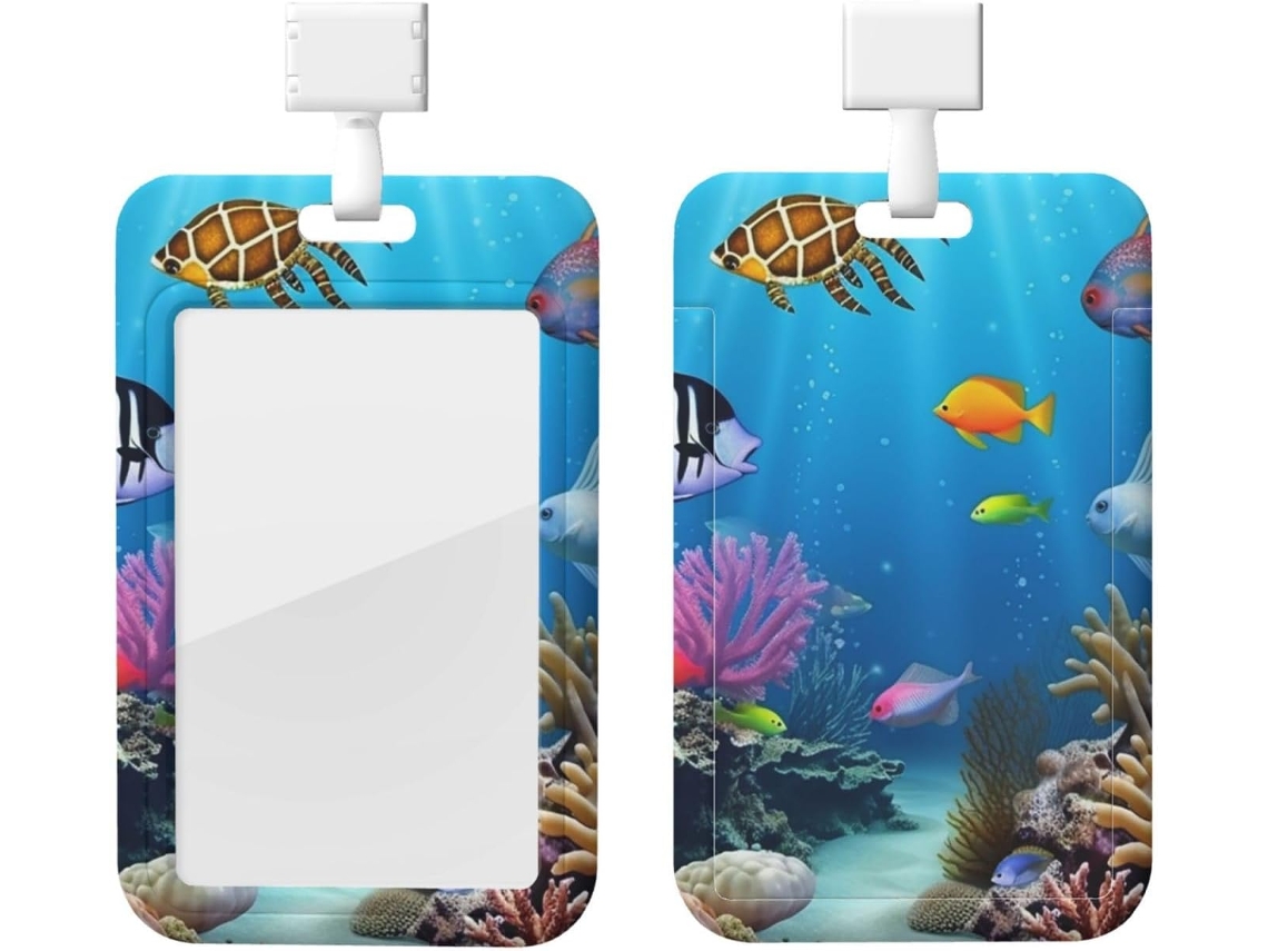 Suporte Crachá Estilo Vida Marinha, Protetor de Cartão Vertical com Cordão, Camada Plástica Impermeável, Crachá Estojo
