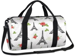 Bolsa MARCA com estampa da Torre Eiffel e rosas 45x21x23cm tecido poliéster