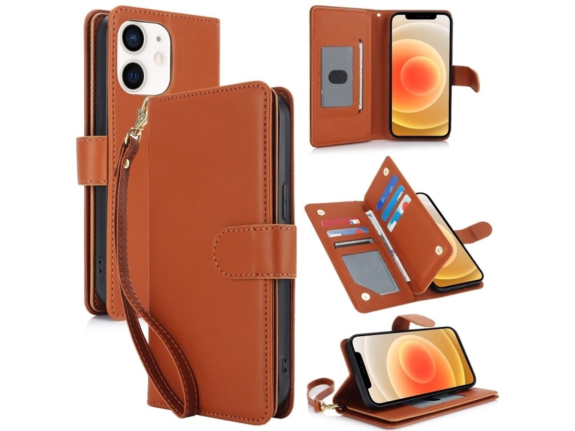 Capa Carteira De Couro Para Iphone 12 Pro - Com Rfid - Para Vários Cartões