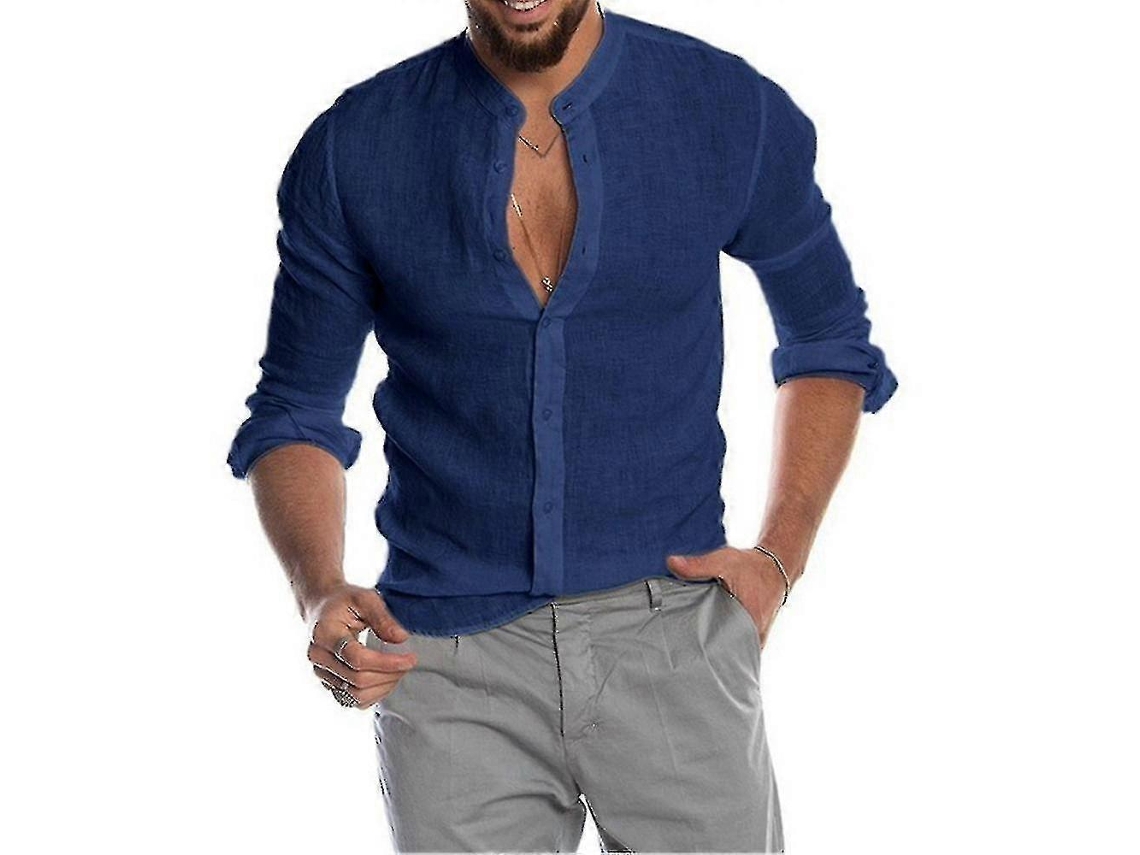 Camisas Masculinas Longas Mangas Com Botões, Casual Praia Verão Tópcio