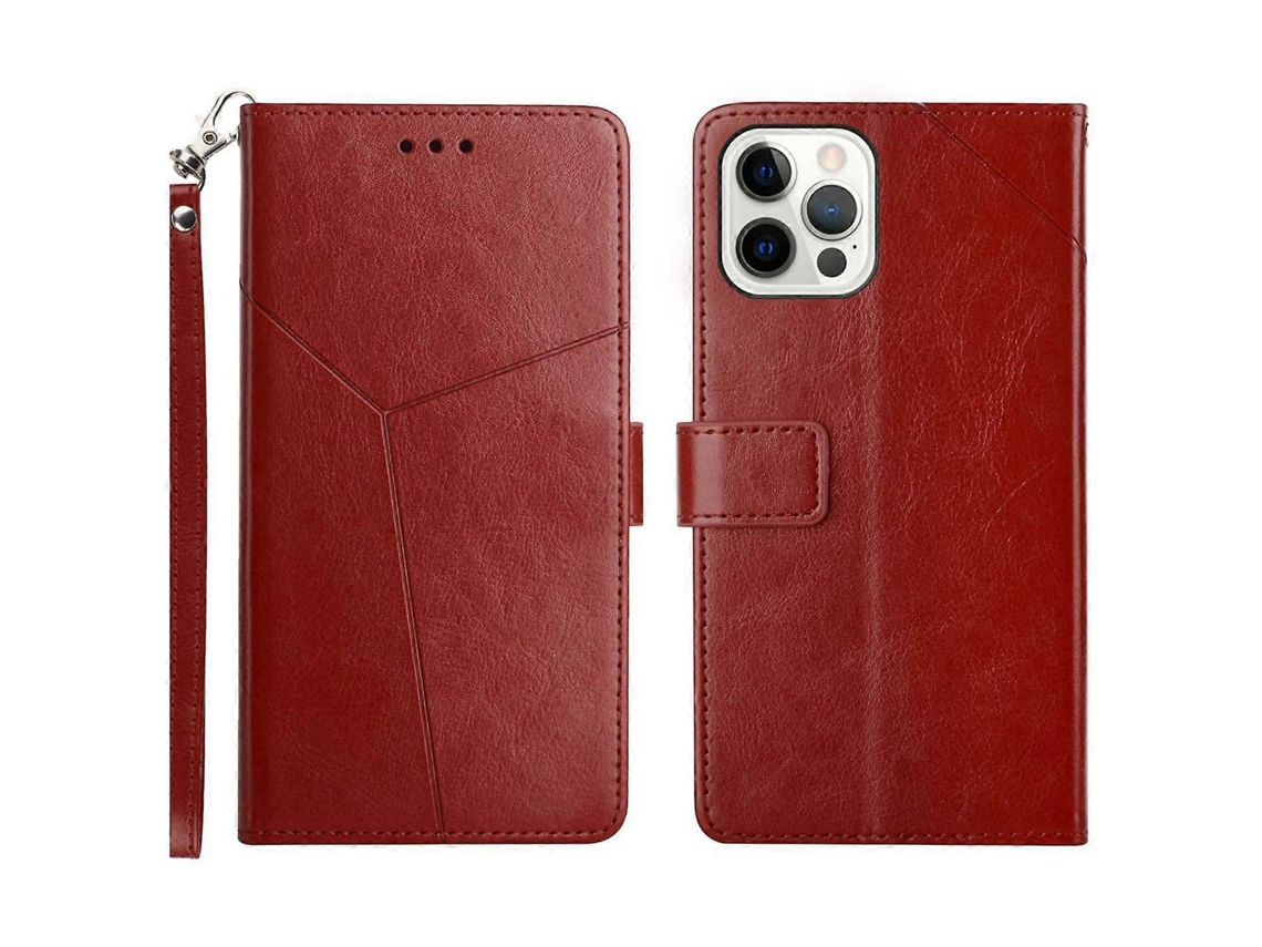 Capa Para Iphone 16 Pro Com Linhas Em Y E Alça De Pulso Em Couro Sintético