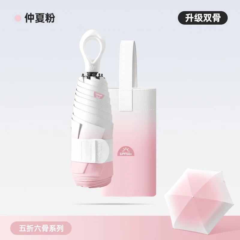 (rosa 6k) Mini Guarda-sol De Bolso Feminino, À Prova De Vento, Com Proteção Solar Degradê Upf50+ E Proteção Uv.