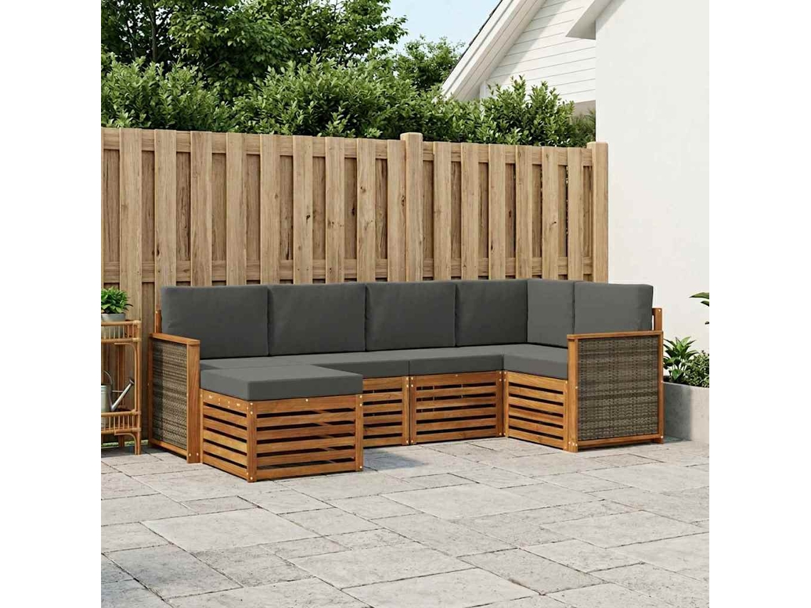 Vidaxl Conjunto De Sofás Para Exterior 5 Unid. Natural E Antracite