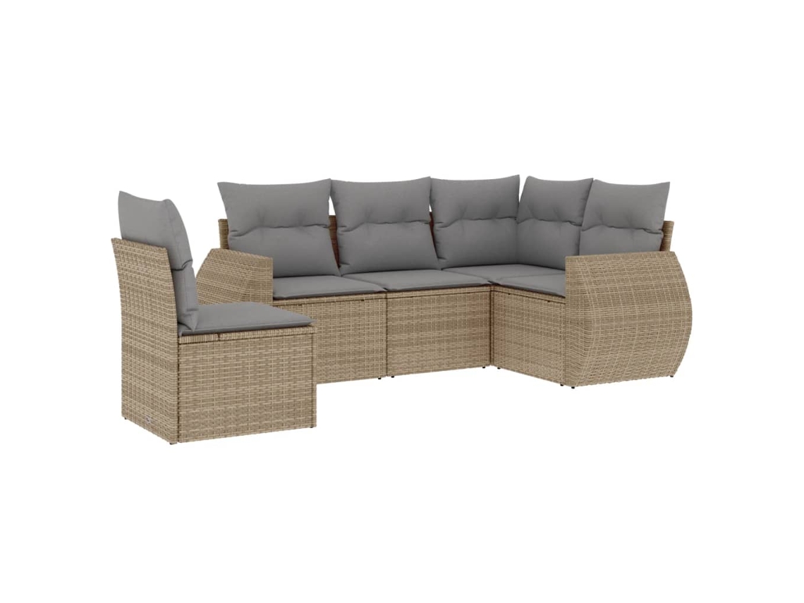 Conjunto de 5 Sofás para Jardim com Almofadões Vime Pe Bege MAISON EXCLUSIVE (5 pcs)