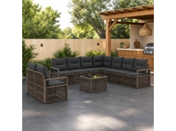 Vidaxl Conjunto De Sofá De Jardim 10 Unid. Cinzento Vime Pe
