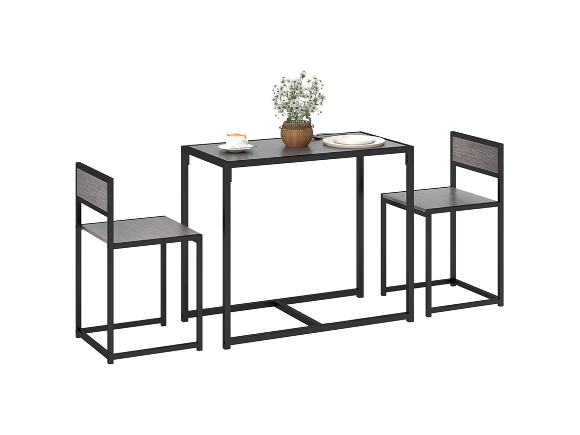 2 Cadeiras E 1 Mesa 90x47x76 Centímetros - Conjunto Bar 3 Peças Cinzento