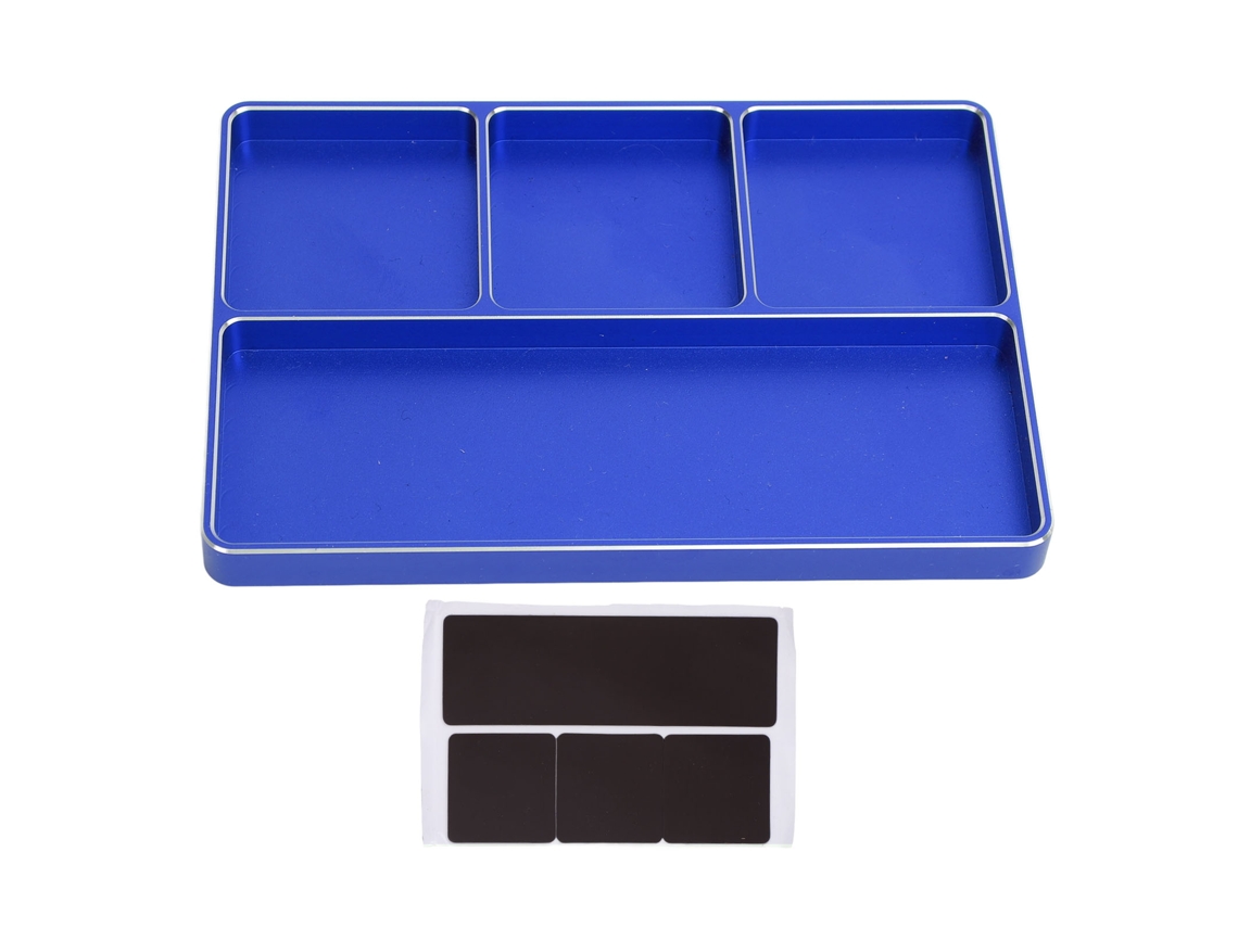 Mali bandeja de Parafusos para Reparo Rc 4 Compartimentos de Alumínio com Base Magnética para Carros e Aviões Rc Azul