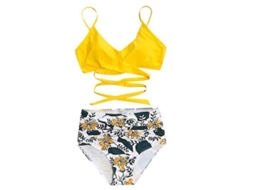 2026 traje de Baño de Dos Piezas Leopardo de Cintura Alta para Mujer Jxh 2xl Amarillo