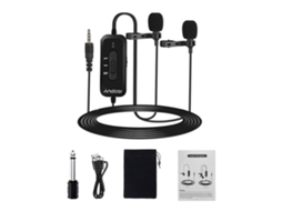 2026 andoer Ad m2 Pro Micrófono Lavalier Omnidireccional com 2 Microfones, Conector 3.5mm e Adaptador 6.5mm para Telefones e Câmeras
