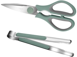 Conjunto De Tesoura E Pinça Cozinha Ergonômica Antiderrapante Gatuida Em Aço Inoxidável 20cr13 Pp, Verde, Para