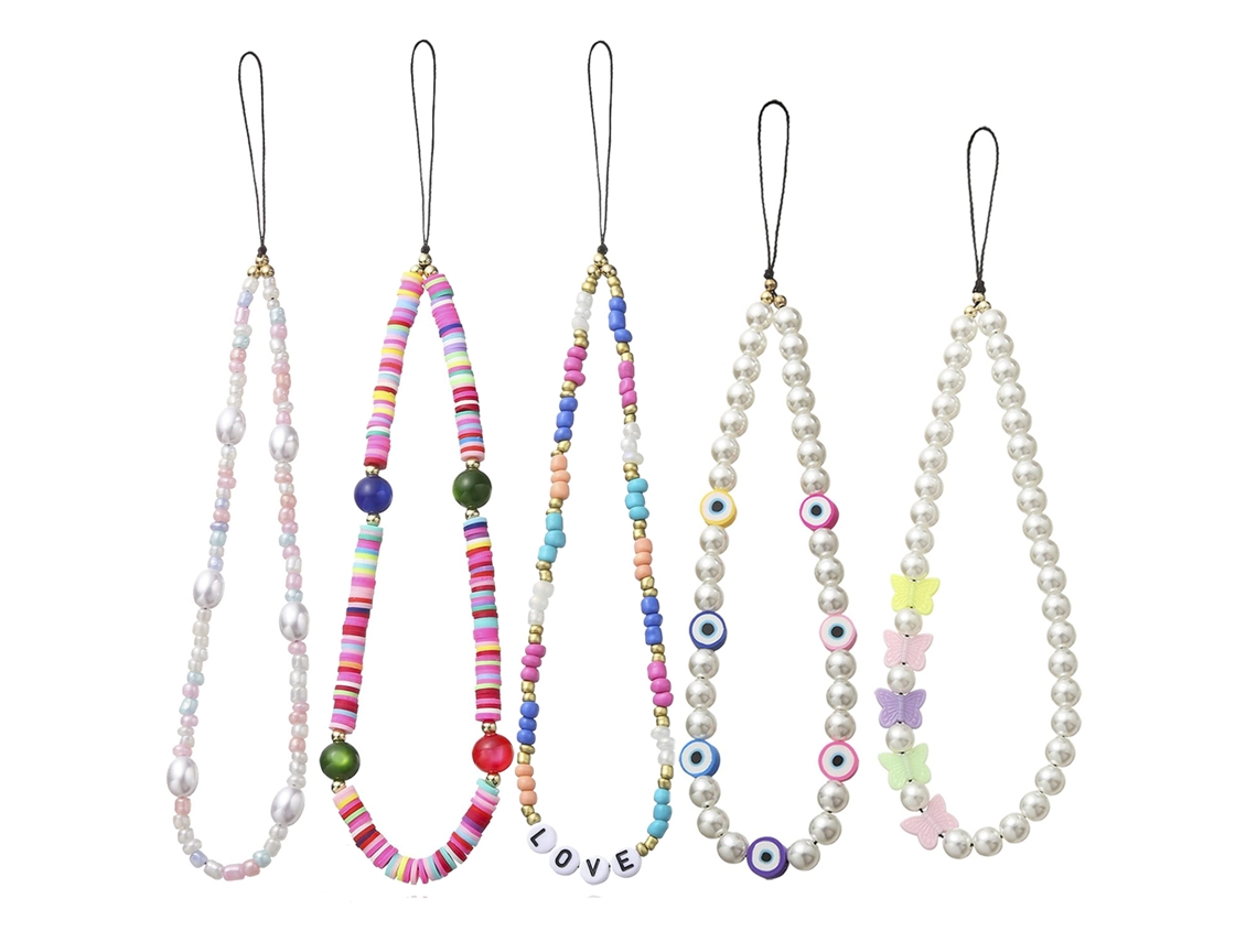 Conjunto De 5 Pulseiras De Celular Com Miçangas, Pingentes Coloridos Para Celular.