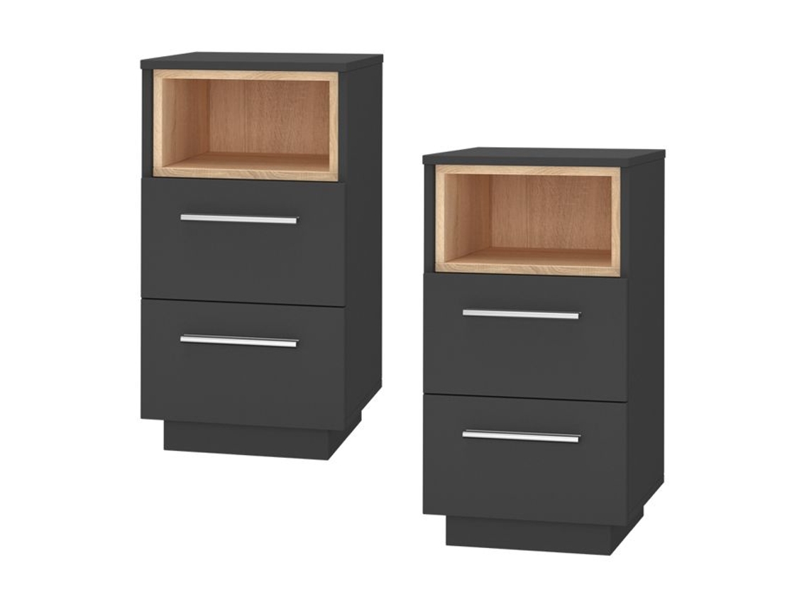 Mesa De Cabeceira Beatrice, 36x68cm Conjunto De 2, Antracite, Antracite, Vicco