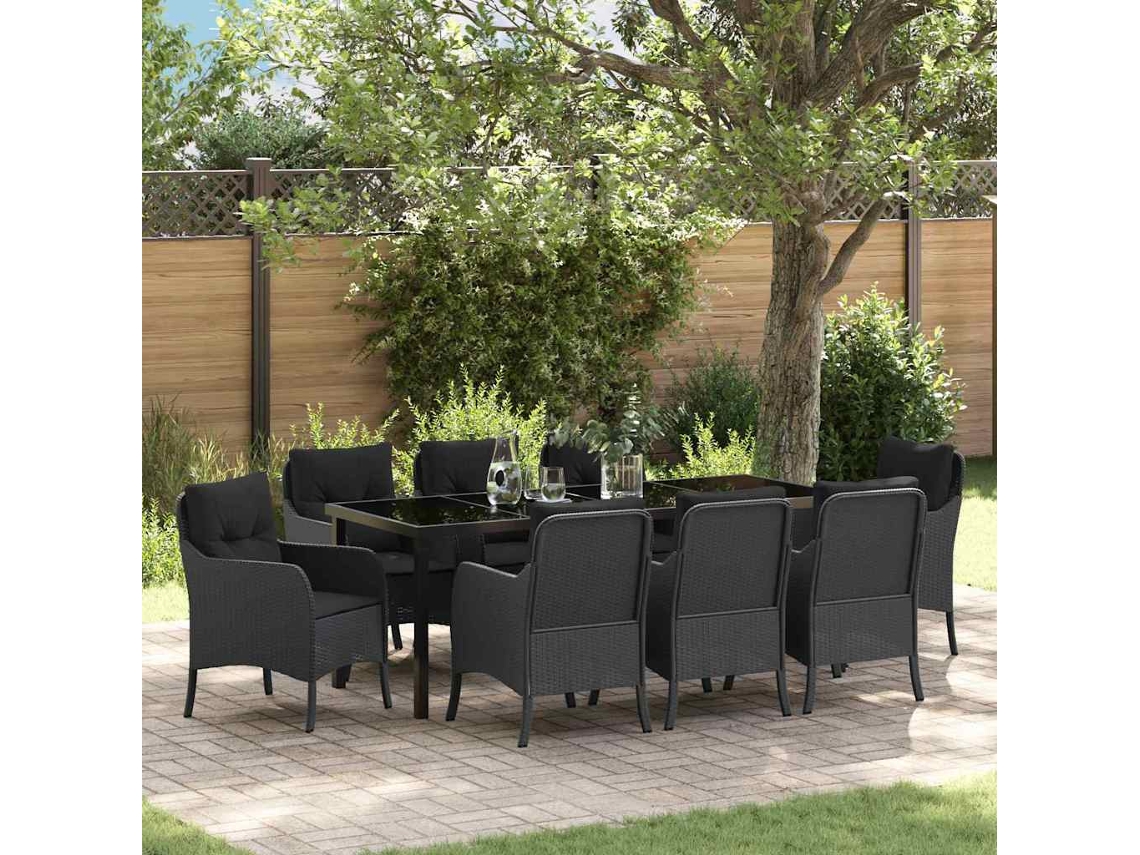 Vidaxl Conjunto De Jantar Para Jardim 9 Unid. Preto Vime Pe